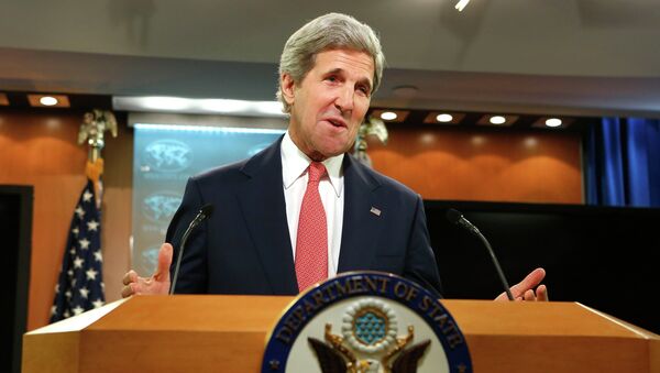 Государственный секретарь США Джон Керри во время брифинга в Вашингтоне. 25 апреля 2014