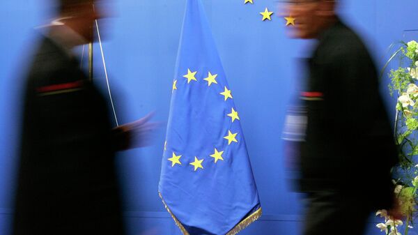Флаг Евросоюза в здании Совета ЕС в Брюсселе