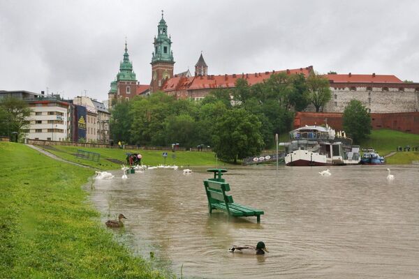 В Кракове поднялся уровень воды в реке Висла. Затопленные бульвары