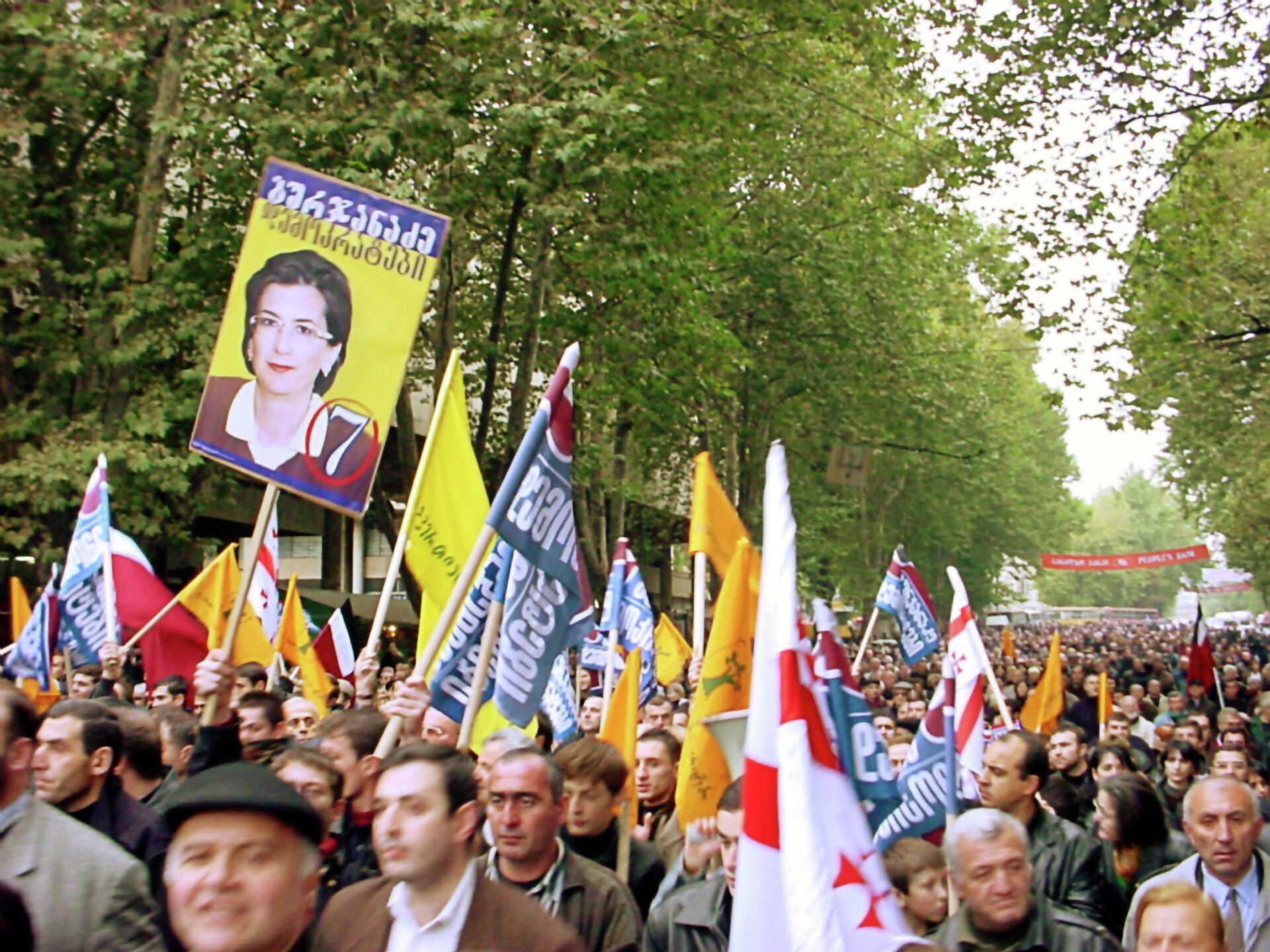 Многотысячный митинг на площади Свободы в Тбилиси в дни бархатной революции в ноябре 2003 года - РИА Новости, 1920, 17.08.2022