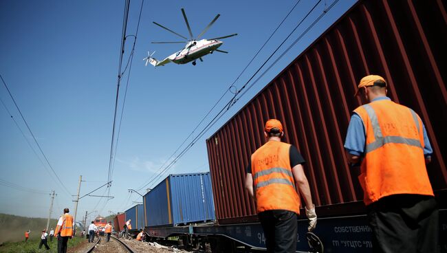 На месте столкновения поездов в Московской области. 20 мая 2014