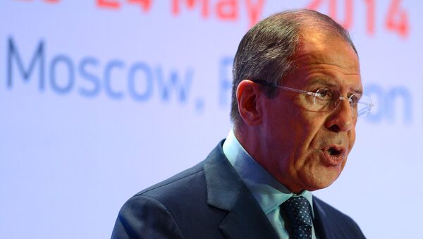 Министр иностранных дел России Сергей Лавров выступает на Московской международной конференции по безопасности