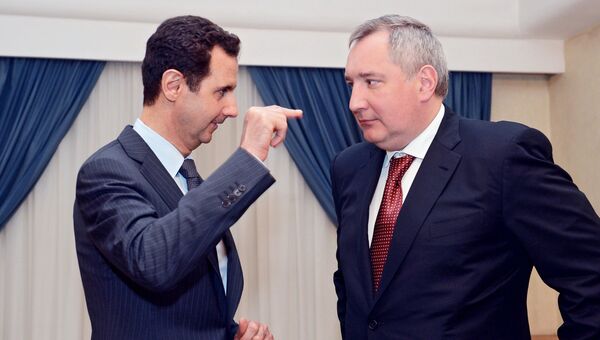 Заместитель председателя правительствап России Дмитрий Рогозин во время встречи с президентом Сирии Башаром Асадом в Дамаске