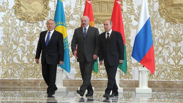 Владимир Путин, Александр Лукашенко и Нурсултан Назарбаев. Архивное фото