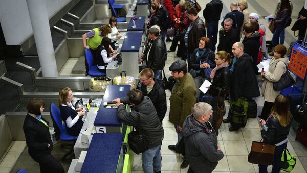 Регистрация пассажиров в терминале А аэропорта Толмачево в Новосибирске. Архивное фото