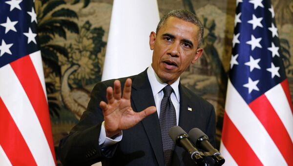 Президент США Барак Обама на  пресс-конференции в Варшаве 3 июня 2014