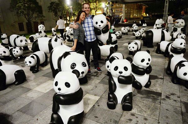 Инсталляция из 100 скульптур медведей панда, сделаных из различных отходов