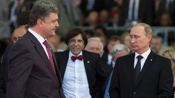 Владимир Путин и Петр Порошенко на мероприятии по случаю 70-летия высадки союзников в Нормандии