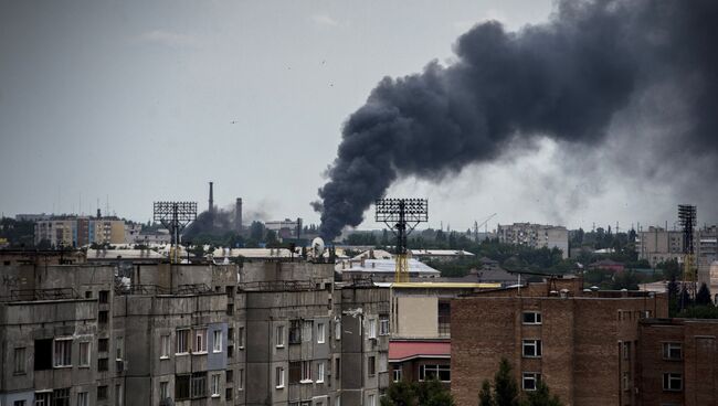 Луганск во время артиллерийского обстрела