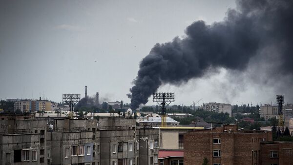 Луганск во время артиллерийского обстрела