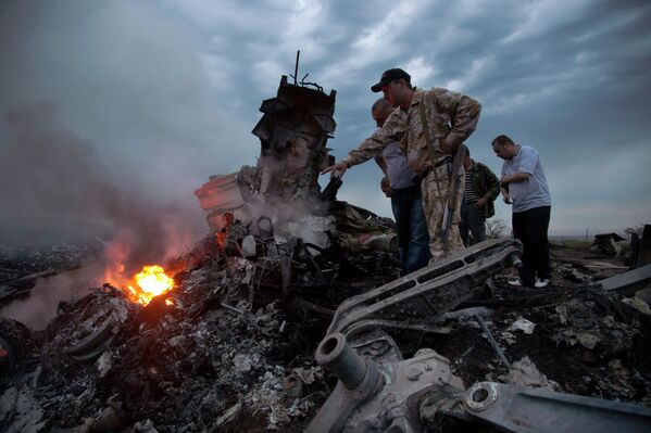 Обломки Boeing 777 компании Malaysia Airlines в районе села Габрово в Донецкой области