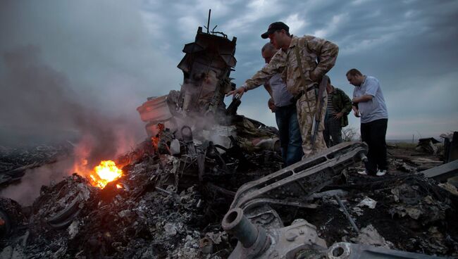 Обломки Boeing 777 компании Malaysia Airlines в районе села Габрово в Донецкой области