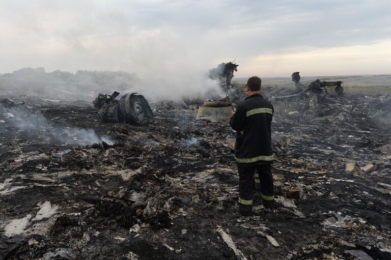 На месте крушения малазийского самолета Boeing 777 в районе города Шахтерск Донецкой области. 17 июля 2014 года На месте крушения малазийского самолета Boeing 777 в районе города Шахтерск Донецкой области. 17 июля 2014 года