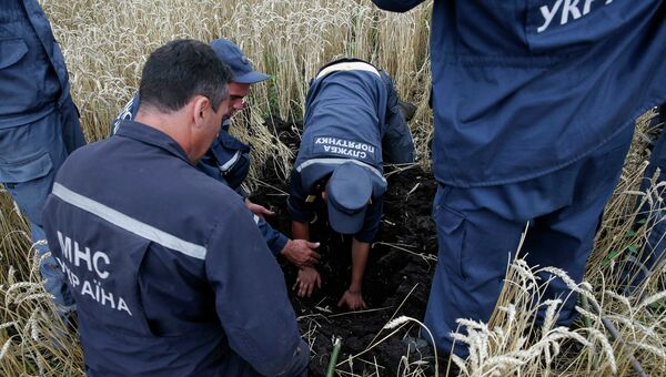 Украинские спасатели на месте крушения малайзийского лайнера Boeing 777 в районе Шахтерска