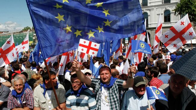 Сторонники евроинтеграции с флагами Грузии и ЕС в Тбилиси. Архивное фото