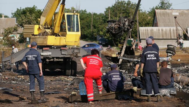 На месте крушения самолета Boeing 777 авиакомпании Malaysia Airlines на Украине. Архивное фото