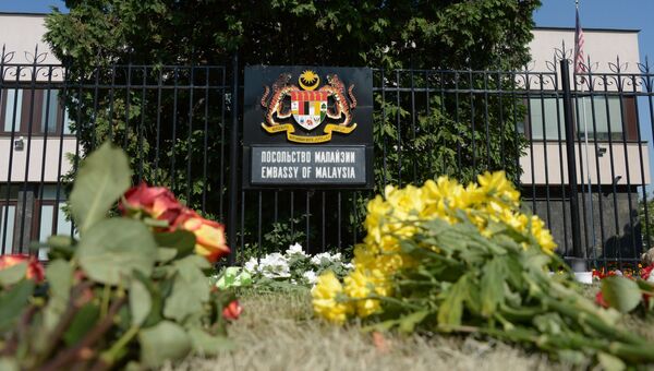 Цветы у посольства Малайзии в Москве в память о погибших пассажирах и членах экипажа лайнера Boeing 777. Архивное фото