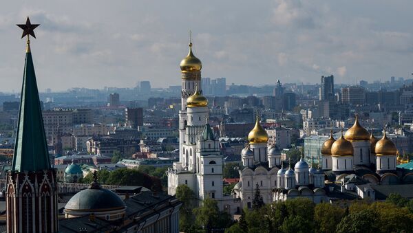 Вид на Успенский, Архангельский соборы и колокольню Ивана Великого в Москве
