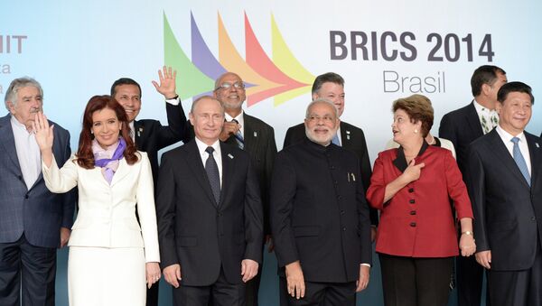 Президент Аргентины Кристина Фернандес де Киршнер во время торжественной церемонии фотографирования лидеров БРИКС 2014. Архивное фото