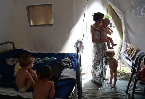 Лагерь украинских беженцев в населенном пункте Гуково Ростовской области