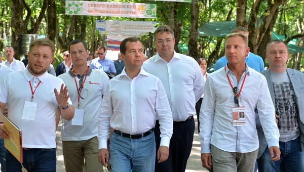Председатель правительства России Дмитрий Медведев принимает участие в работе форума Машук-2014 в Пятигорске