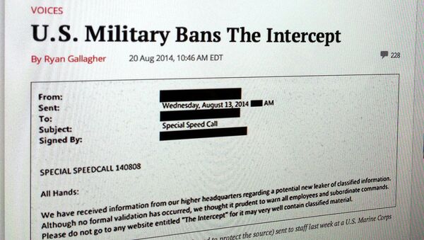 Интернет-ресурс Intercept с сообщением о блокировке доступа для американских военных