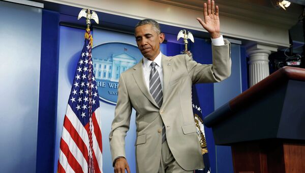 Президент США Барак Обама на пресс-конференции в Белом доме