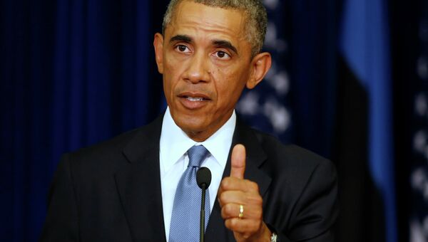 Президент Соединенных Штатов Америки Барак Обама на пресс-конфиренции во время визита в Эстонию
