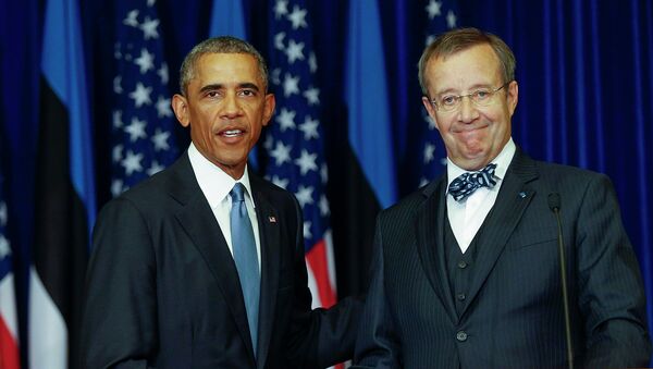 Президент Соединенных Штатов Америки Барак Обама и президент Эстонии Тоомас Хендрик Ильвес. Архивное фото