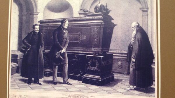 Гравюра 19в Император Николай I у гробницы австрийского императора Франца I