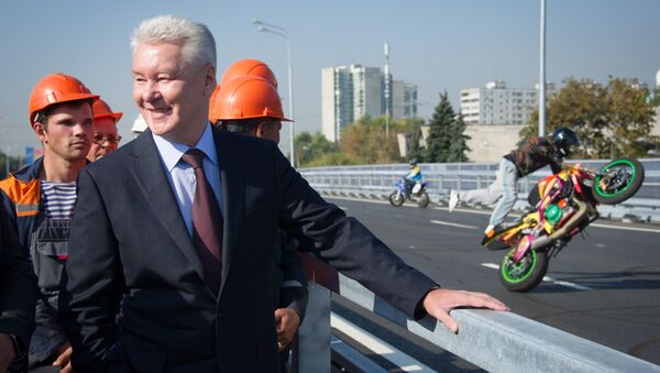 Мэр Москвы Сергей Собянин на открытии эстакады на Можайском шоссе