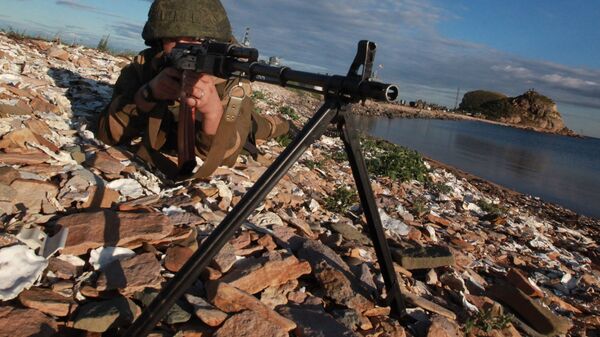 Пулеметчик во время проверки боевой готовности войск Восточного военного округа