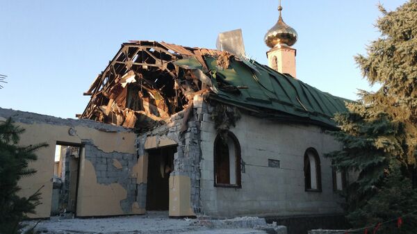 Разрушенная при обстреле церковь Иоанна Кронштадского в городе Кировское Донецкой области. Архивное фото
