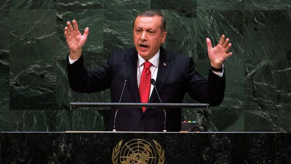 Президент Турции Реджеп Тайип Эрдоган на заседании Генеральной Ассамблеи ООН 24 сентября 2014