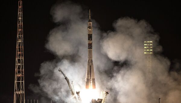 Старт ракеты Союз ТМА-14М на космодроме Байконур