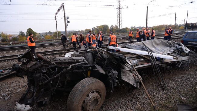 ДТП на железнодорожном переезде в Подмосковье