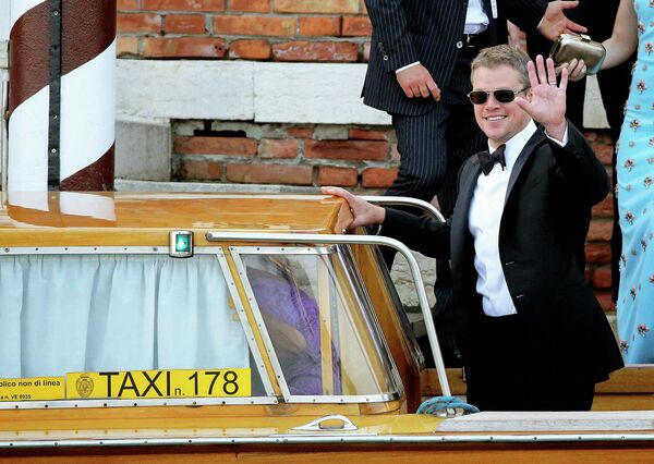 Американский актёр, продюсер Мэтт Деймон на свадьбе Джорджа Клуни и Амаль Аламуддин в Венеции