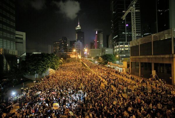 Финансовый район Гонконга во время акции протеста