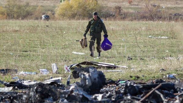 На месте крушения boeing компании Malaysia Airlines возле деревни Грабовое Донецкой области 13 октября 2014