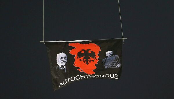 Флаг, появившийся во время матча Сербия-Албания