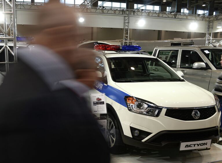 Патрульный автомобиль Ssangyong Actyon на выставке на XVIII Международной выставке Интерполитех-2014