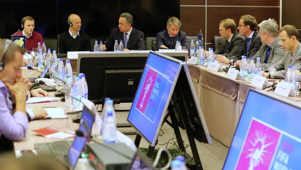 Встреча руководителя департамента ФИФА по подготовке чемпионатов мира Кристиан Унгер и министра спорта РФ Виталия Мутко