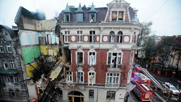 Последствия взрыва газа в центре города Катовице. Польша, 23 октября 2014