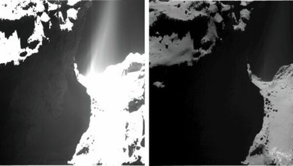 Рост пылевой активности кометы хорошо виден на сравнительном снимке одного и того же места