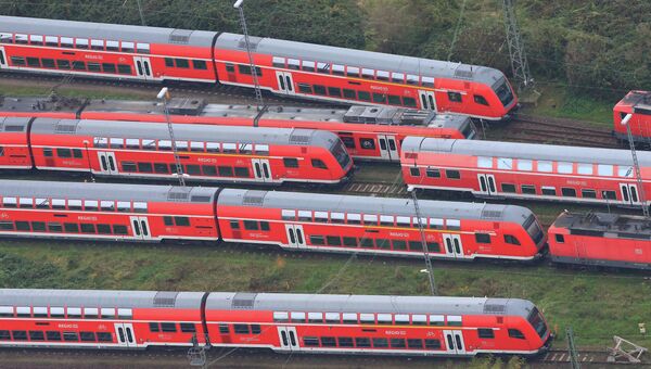 Пустые поезда на центральном вокзале Магдебурга во время забастовки машинистов