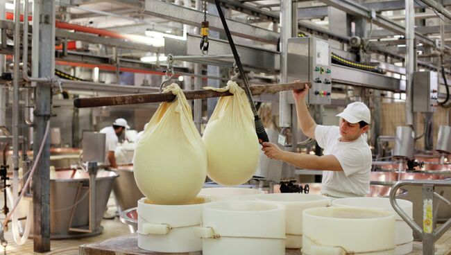 Производство сыра грана падано на заводе в Италии. Архивное фото.