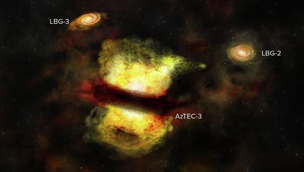 Художественное изображение слияния галактик AzTEC-3