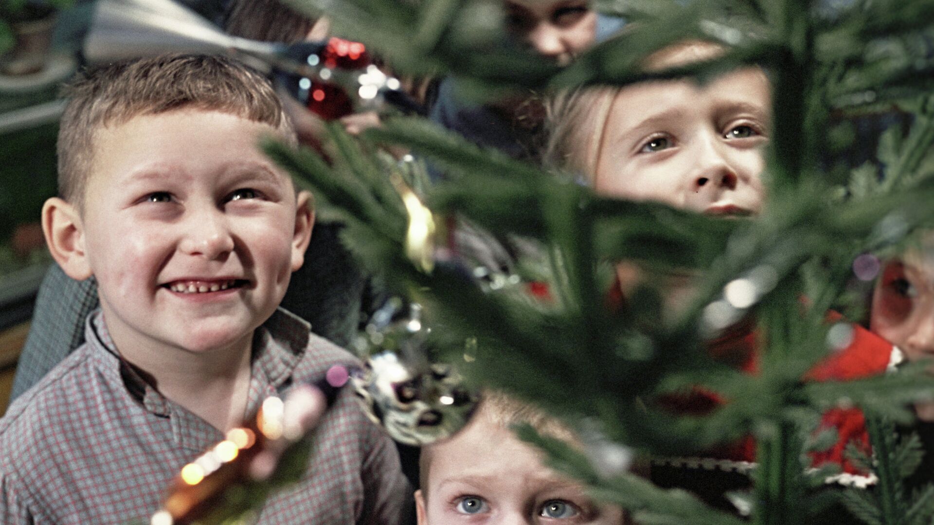 Дети стоят у новогодней елки - РИА Новости, 1920, 08.12.2020