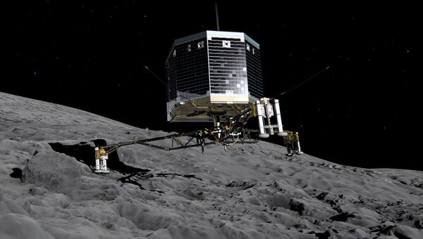 Изображение приземления модуля Фила на ядро кометы Чурюмова-Герасименко. 12 ноября 2014