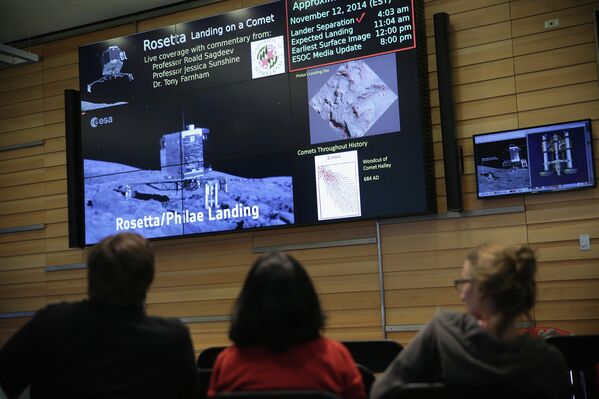 Астрономы набдюдают за посадкой модуля Фила. Университет штата Мэрилэнд, США, 12 ноября 2014